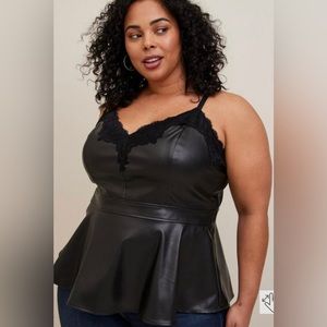 Peplum Faux Leather Lace Trim Cami